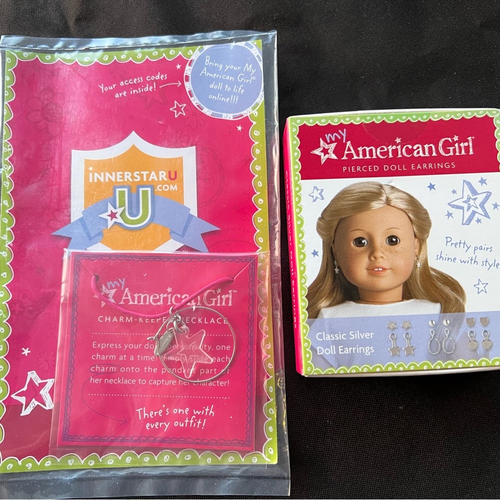 Vintage My American Girl Pierced Doll earrings & Charm Keeper  2016 era